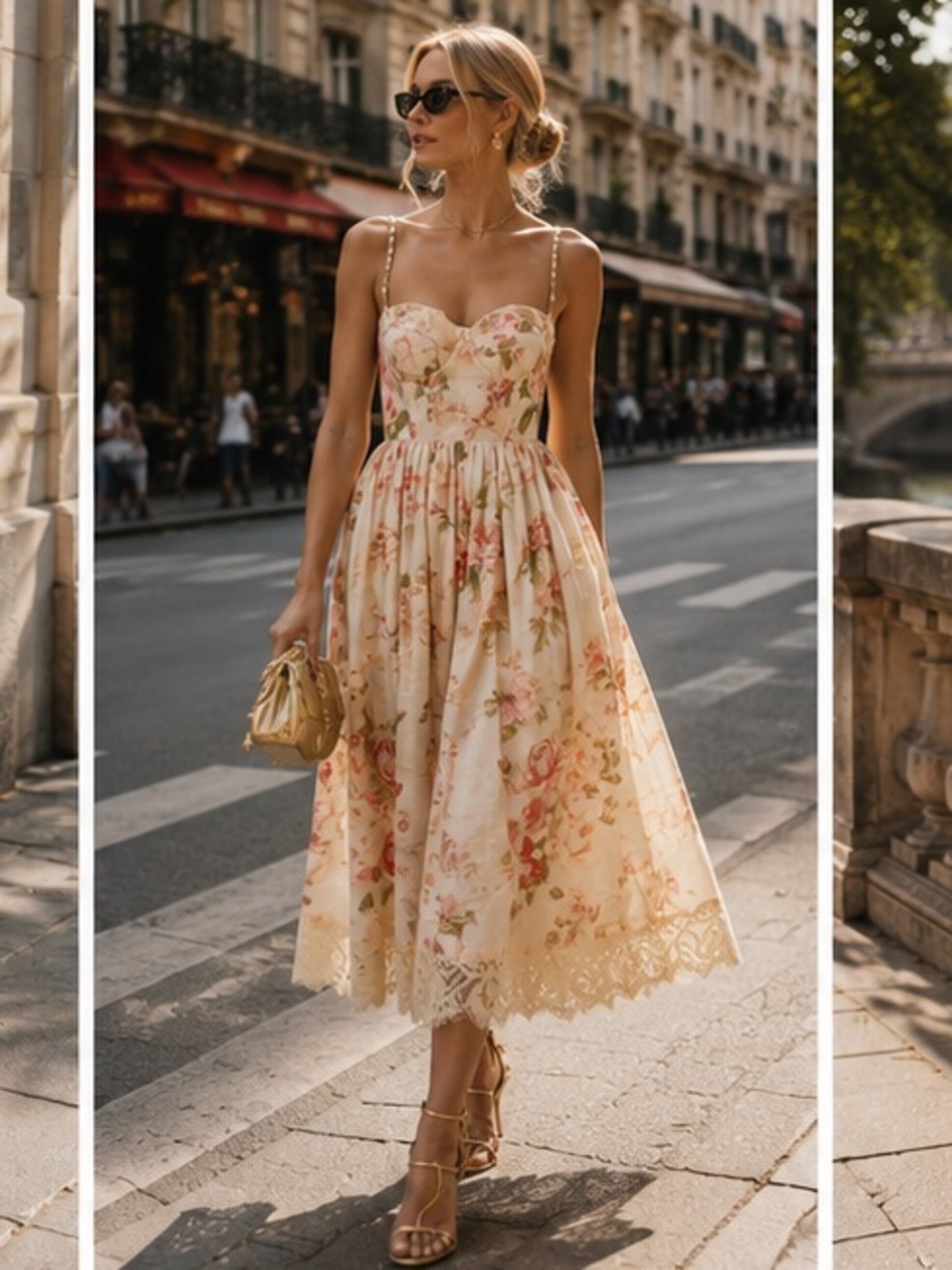 Zimmermann Cream Floral Midi Dress with Pink & Green Print